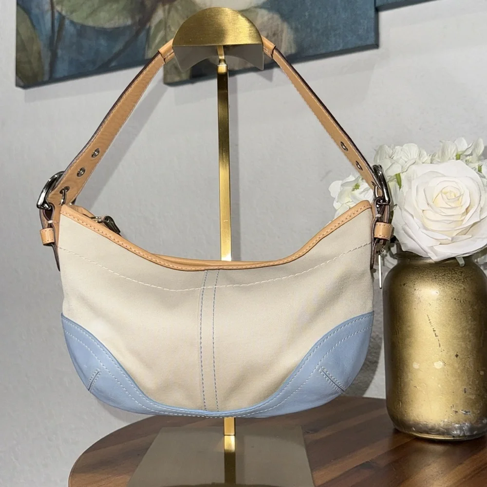 Coach RARE Y2K SoHo Blue & green Leather/Twill Hobo
Shoulder Bag L3J-4431 - Picture 4 of 13